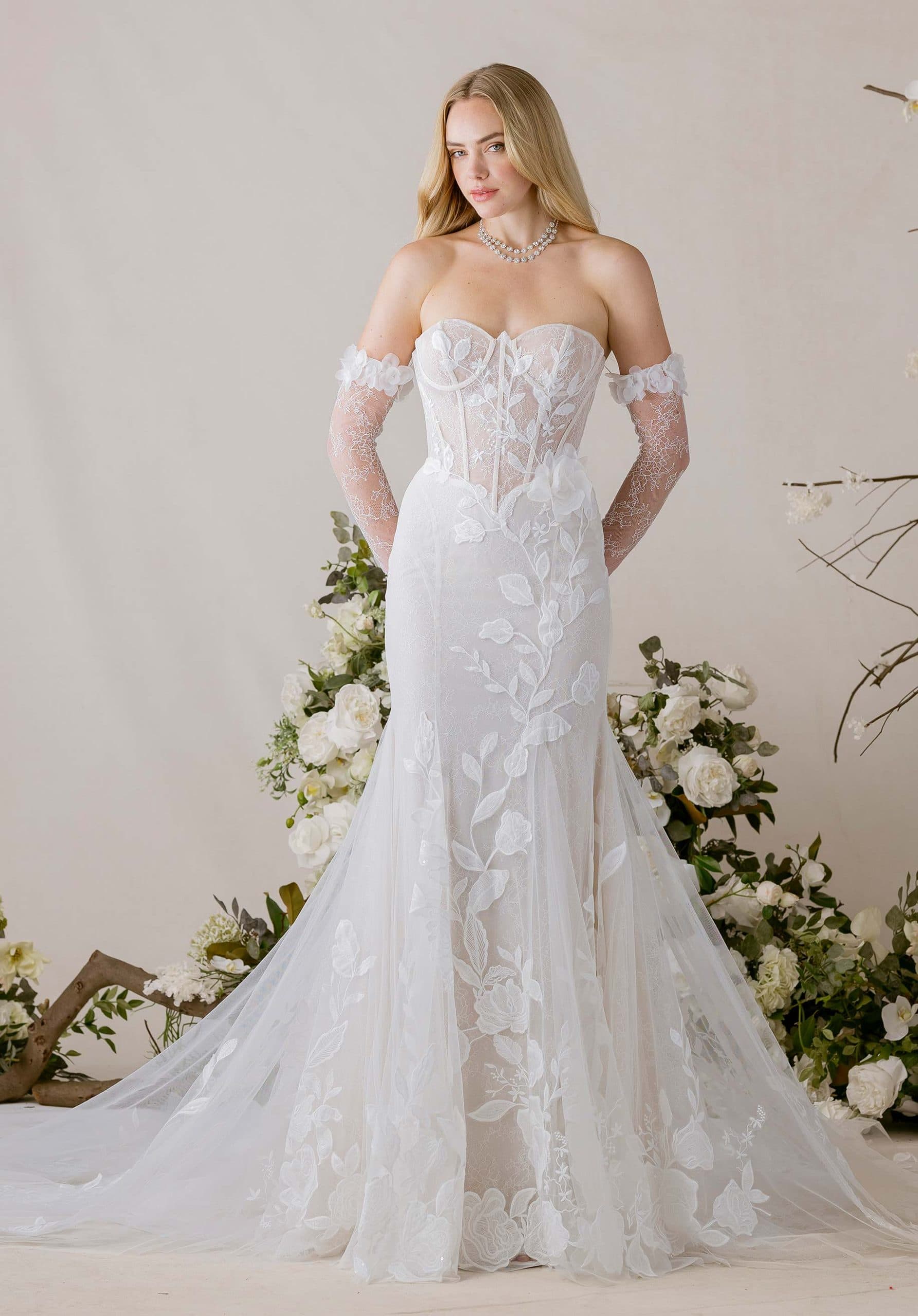 Elizaveta - Morilee wedding dress by Morilee Chantilly lace and tulle mermaid wedding dress has a straple... view 1