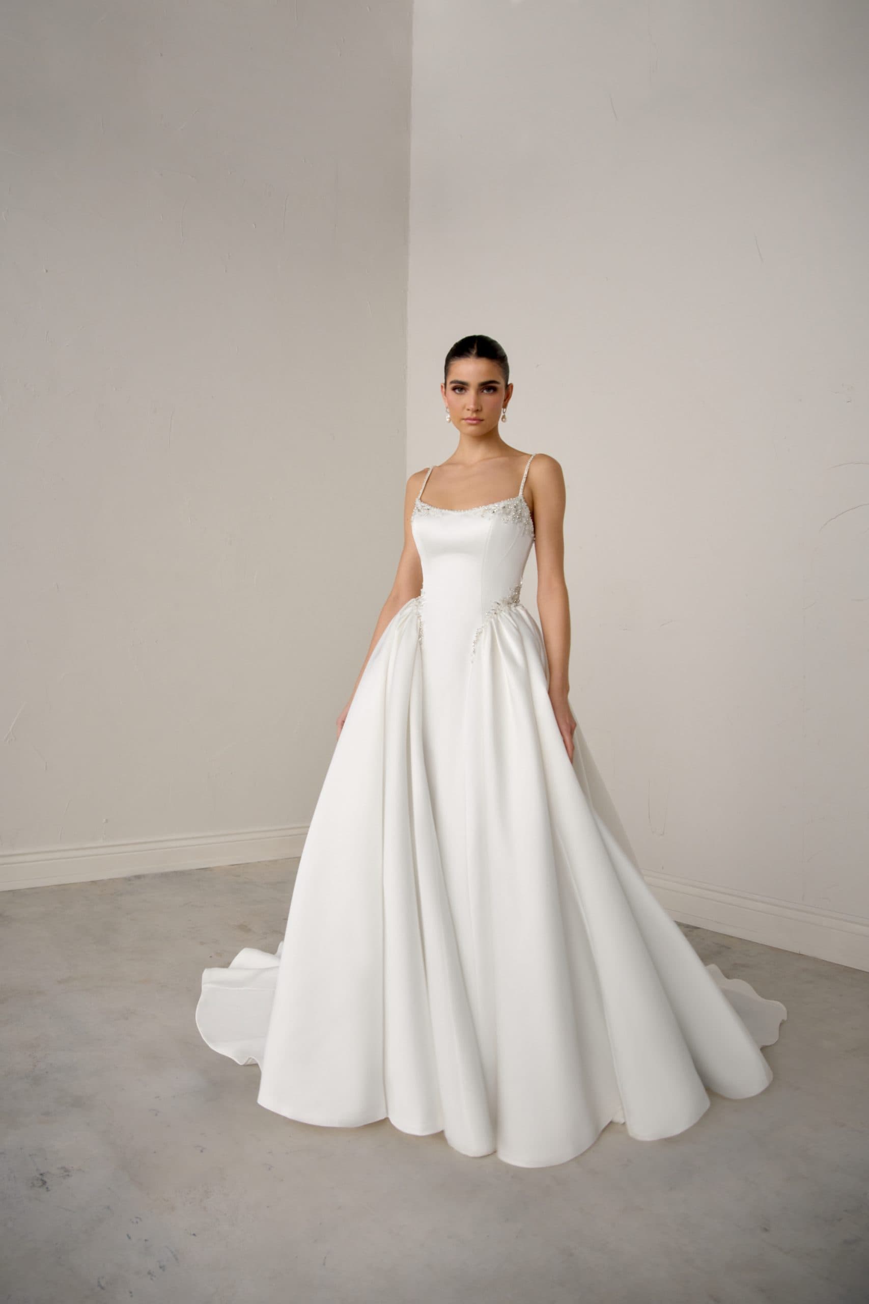 Riviera - Justin Alexander wedding dress by Justin Alexander - Clean satin ball gown with a beaded scoop neckline and beade