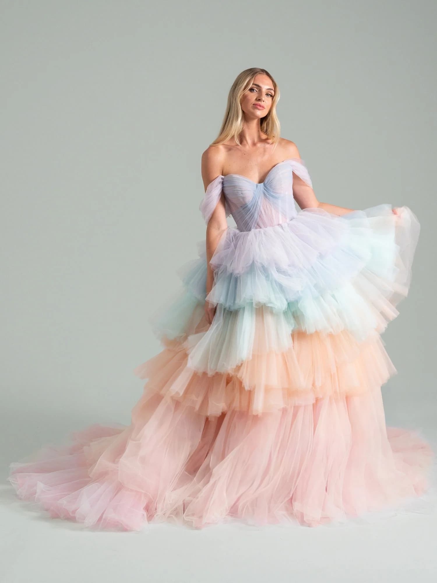 After The Storm - Hayley Paige wedding dress by Hayley Paige - Multi-colored tulle ballgown with draped sweetheart bodice a