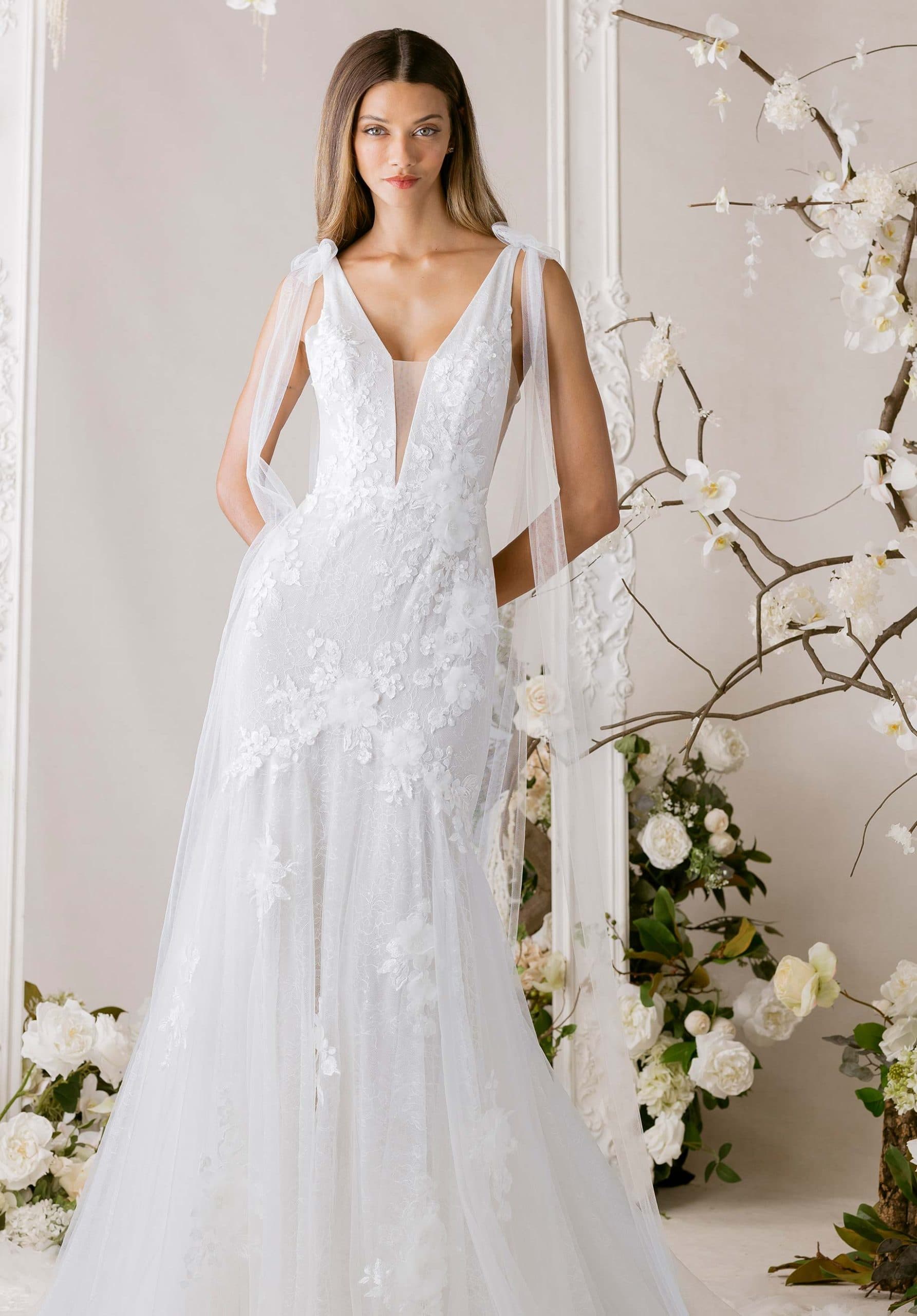 Felicie 1010000 - Mori Lee wedding dress by Morilee Chantilly lace fit and flare wedding dress has a plunging v-... view 1
