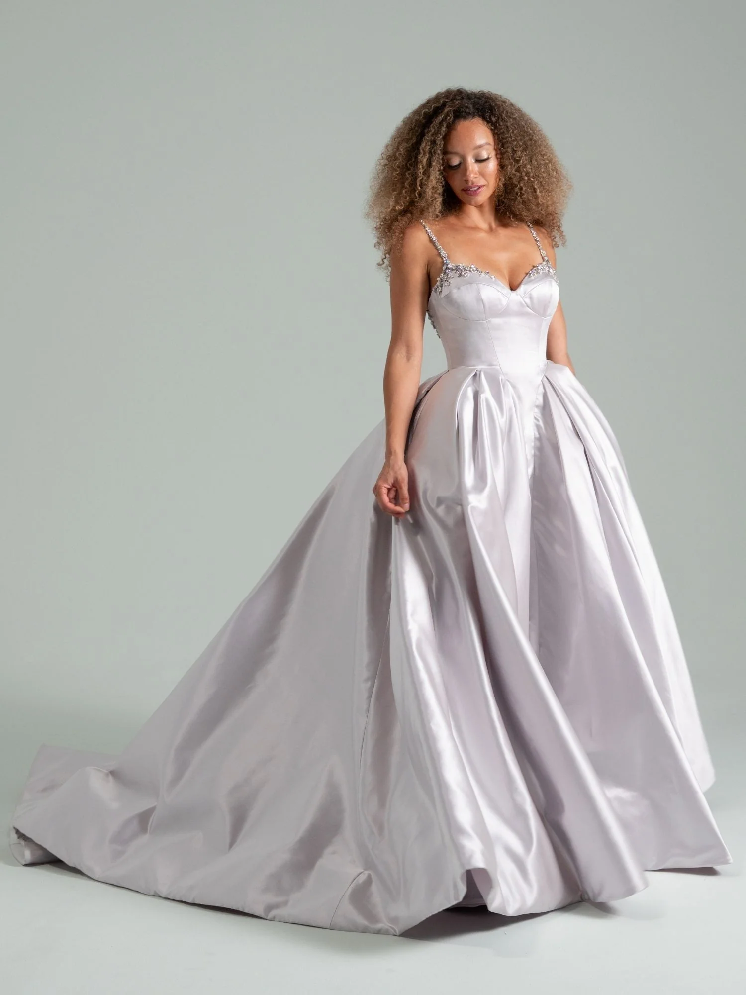 Queen of Genovia - Hayley Paige wedding dress by Hayley Paige - Purple Rain satin ballgown with sweetheart corset bodice, in