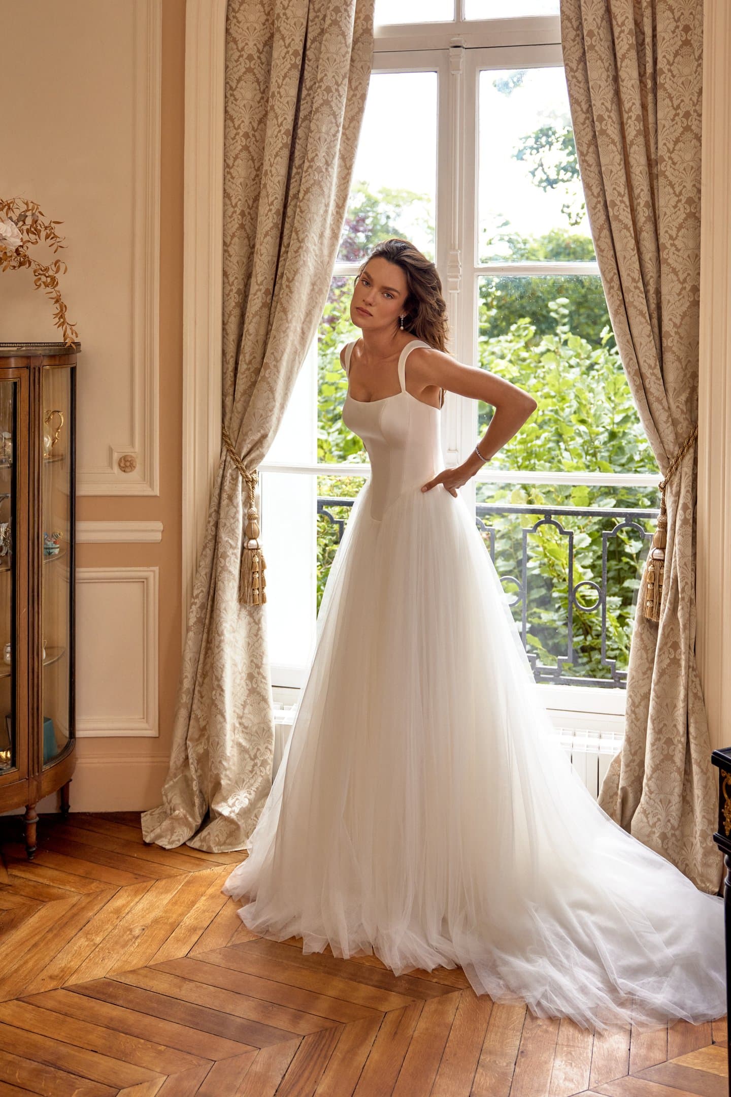 Millie 88503 - Justin Alexander wedding dress by Justin Alexander - A-Line Tulle Gown with Mikado Bodice and Square Basque...