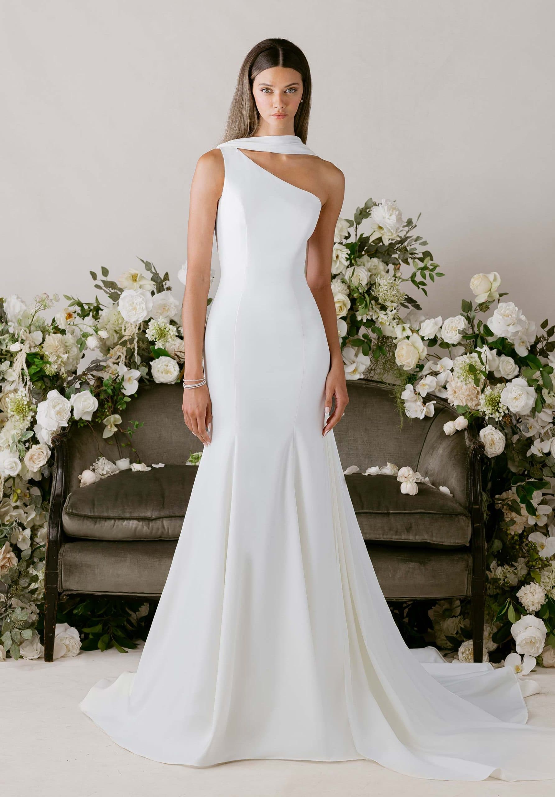 Skyler- Morilee wedding dress by Morilee Mermaid wedding dress has a one-shoulder neckline with princ... view 1